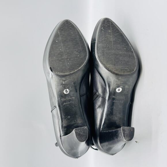 Aquatalia Boots Womens 8 Black Leather Ankle Pointed Toe Side Zip Heels Shoes - Picture 10 of 12